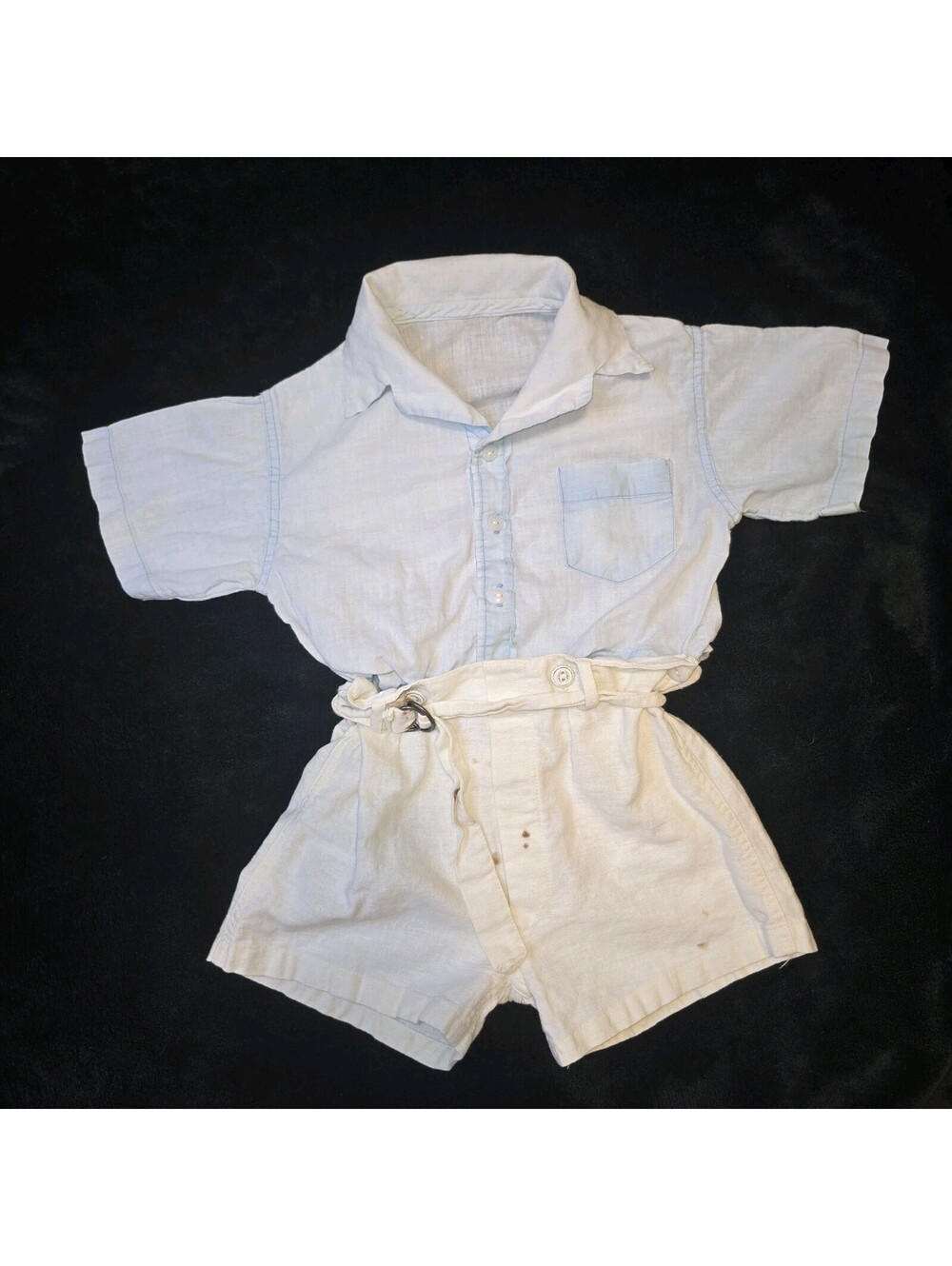 VTG/Antique Toddler Boy Shirt Shorts Outfit Collared Blue Button Down 18-24M
